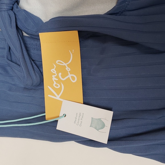 NEW! Wide-Ribbed Ring Detail Medium Coverage One Piece Swimsuit - Kona Sol, Blue - Picture 9 of 9